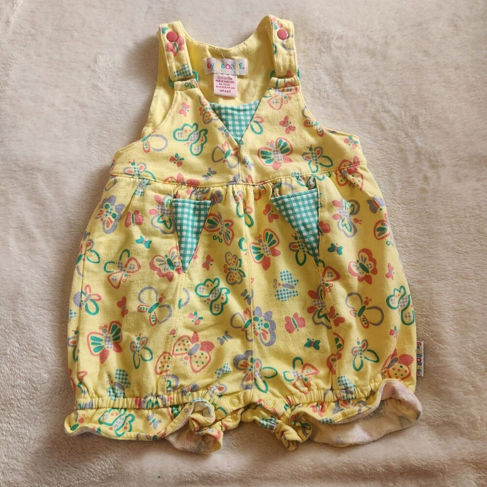 VTG Gymboree Rainbow Tag Yellow Butterfly Bubble Romper-Infant EUC (Minor Flaw)